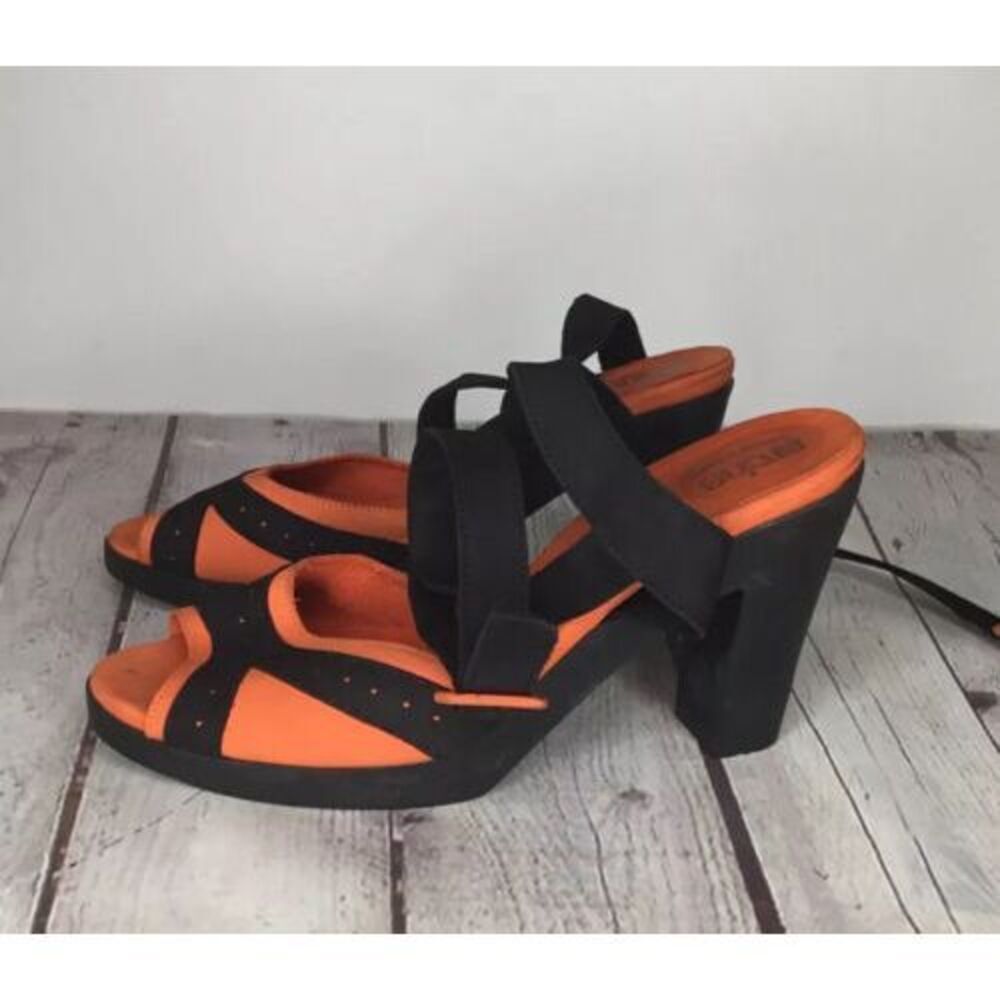 Arche Womens side 10 Heeled Slingback Platform Sandals Black Orange EU-41 France